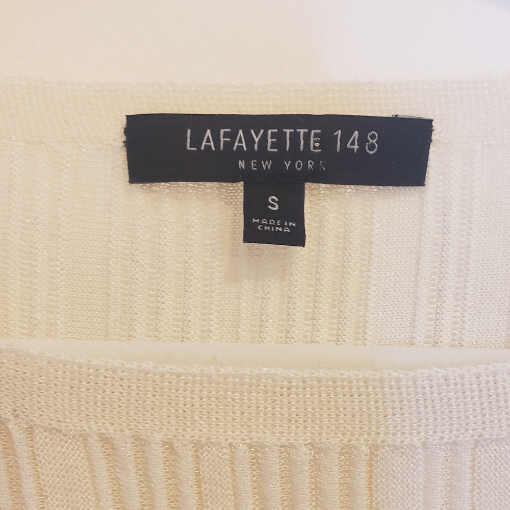 Lafayette 148 Dolman Ribbed Semi Sheer Cream Plisse Sweater Size S - Picture 4 of 12